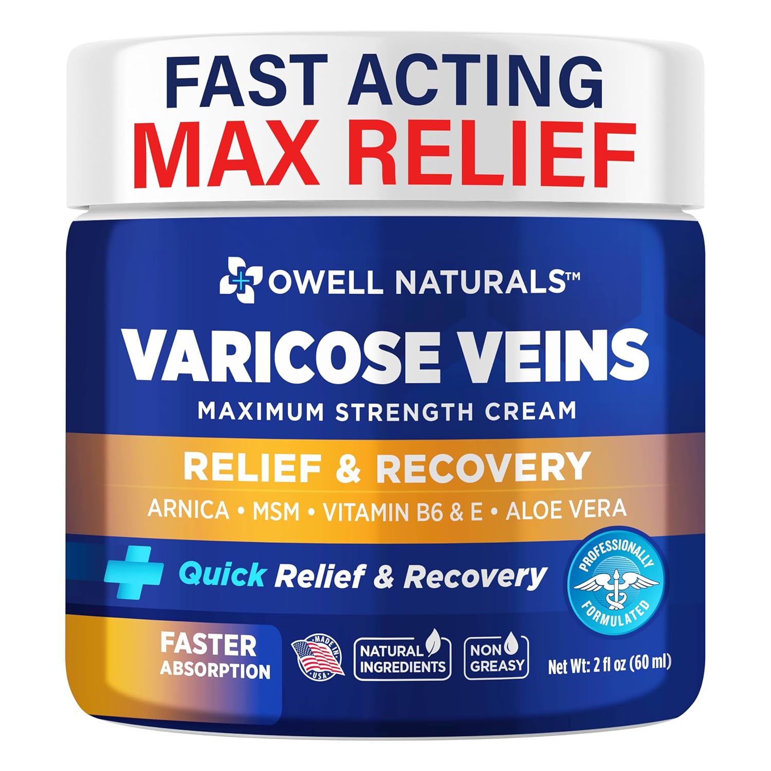 OWELL NATURALS Varicose & Spider Vein Leg Cream 2oz