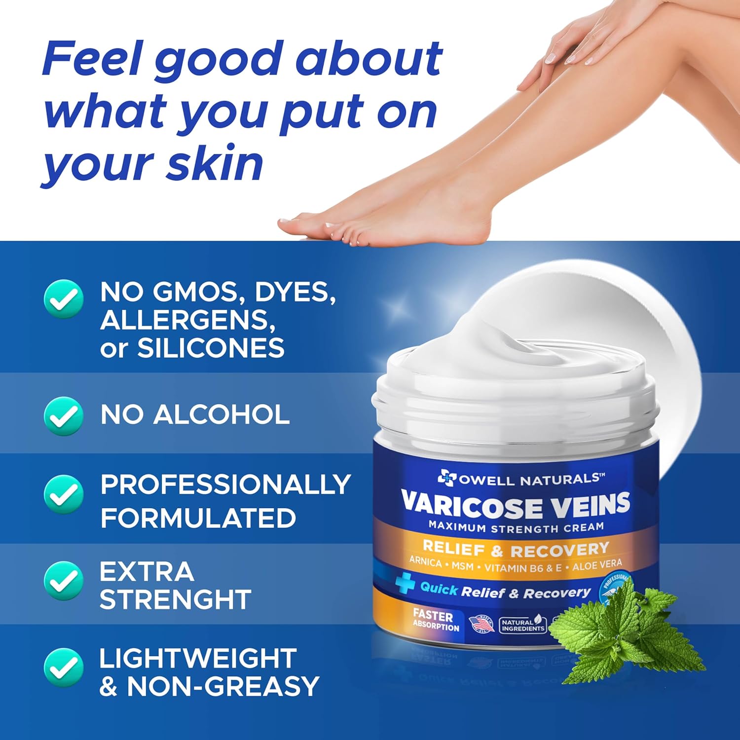 OWELL NATURALS Varicose & Spider Vein Leg Cream 2oz - Image 5