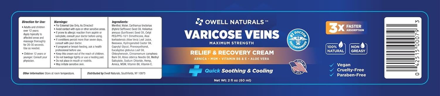 OWELL NATURALS Varicose & Spider Vein Leg Cream 2oz - Image 6